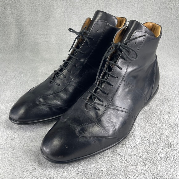 iL Gergo Boots Men 10 Black Leather High Top Sneakers Lace Up Dress Shoe
